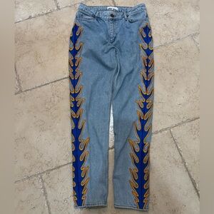 $395 Sandro Paris Flame Embroidered Jeans sz 38
